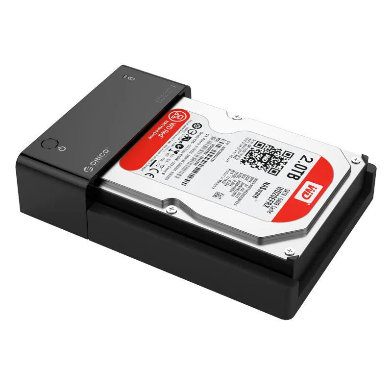 Black 3.5-inch SATA hard drive enclosure box with USB cable for external desktop HDD conversion