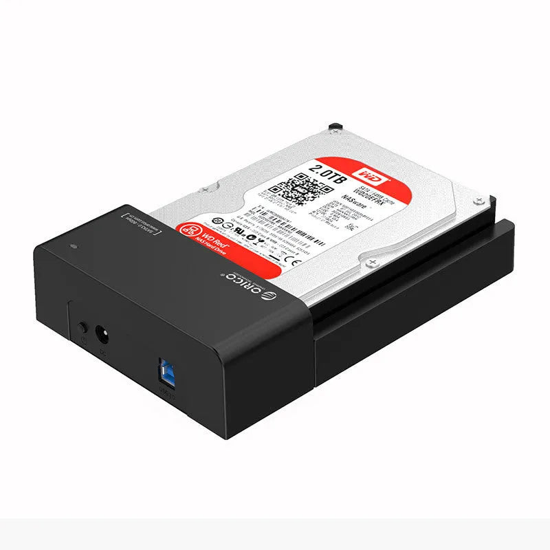 Black 3.5-inch SATA hard drive enclosure box with USB cable for external desktop HDD conversion