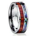 8mm wide tungsten carbide men's wedding ring with polished wood grain finish in silver tone