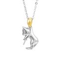 925 sterling silver clavicle necklace with a cat pendant and electroplated finish.