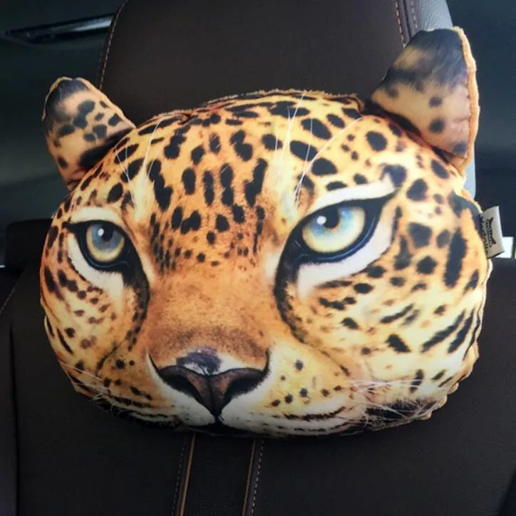 Cat lovers oblong car headrest pillow with cartoon cat print and removable cover for seat support