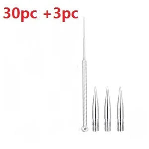 Blue light acne beauty instrument removal pen set with cooling gel and needles on a table
