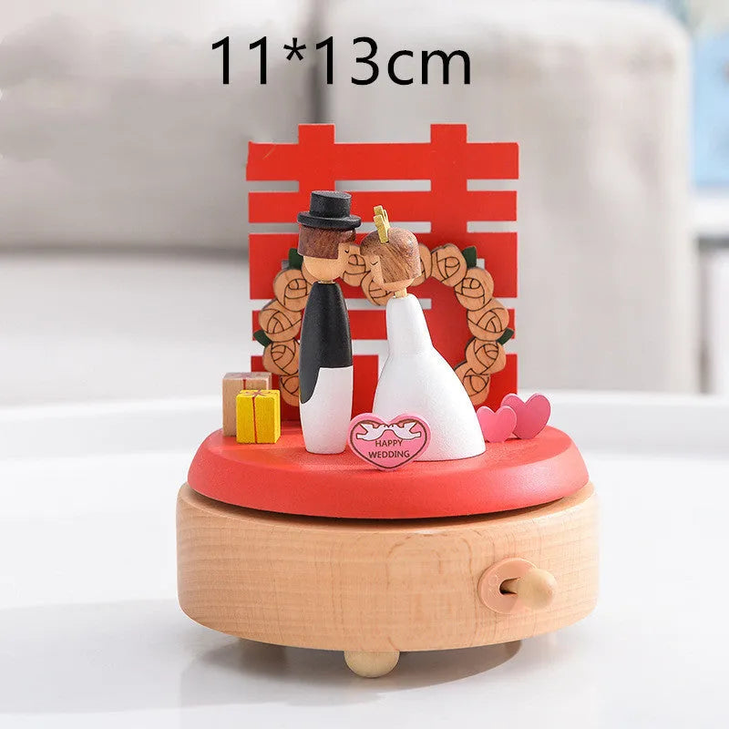 Wooden music box with rotating handle playing City of the Sky melody, European style table decoration