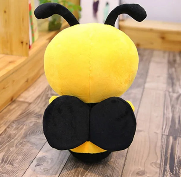 Honeybee soft stuffed plush toy bee in super soft short plush fabric, shown in a 30cm size on a white background