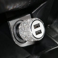 Car charger with diamond pattern design in red, white, black, pink, and AB colour options for cigarette lighter sockets.