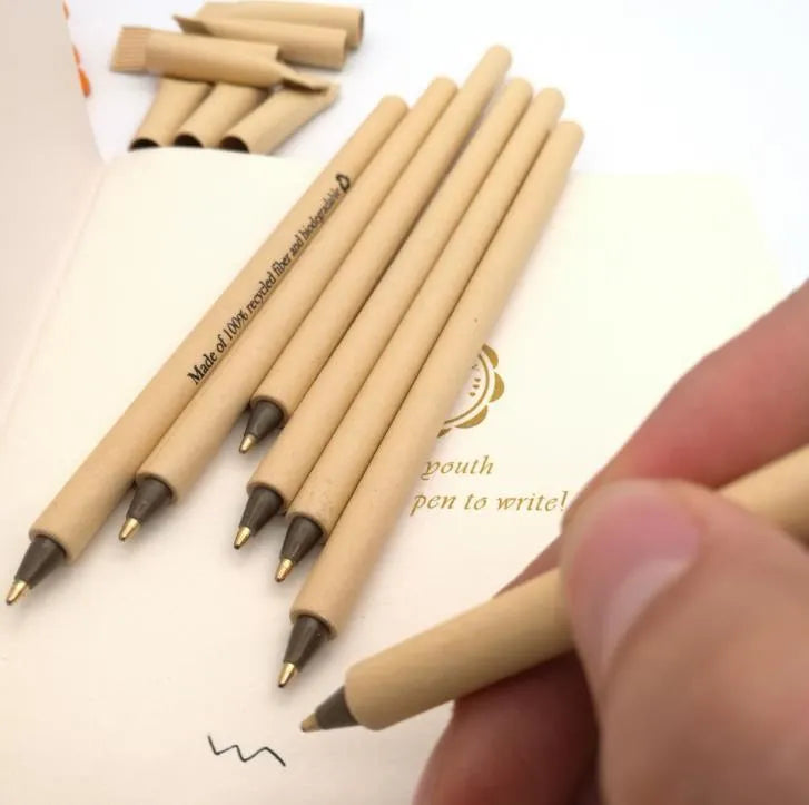 Eco-friendly kraft paper tube ballpoint pen with bullet 1.0mm tip, 15.5cm length