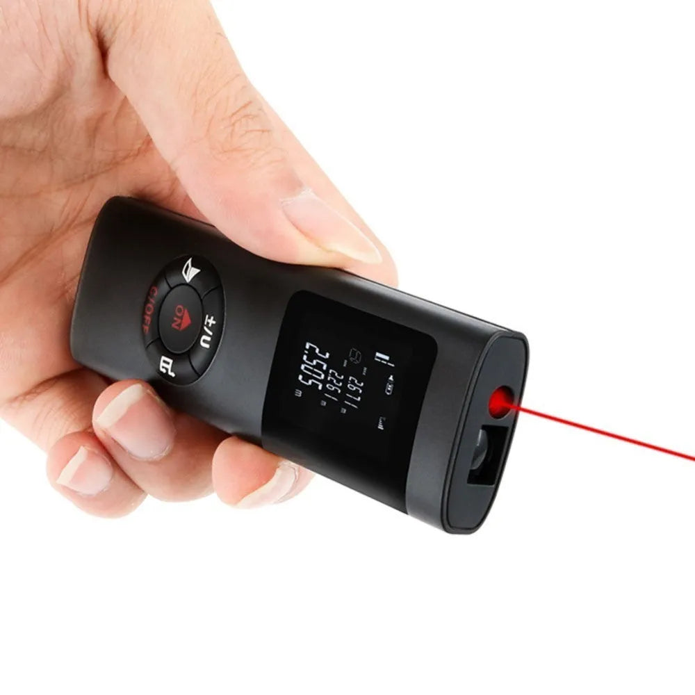 Mini laser range finder 40m with backlit LCD display and black ABS enclosure