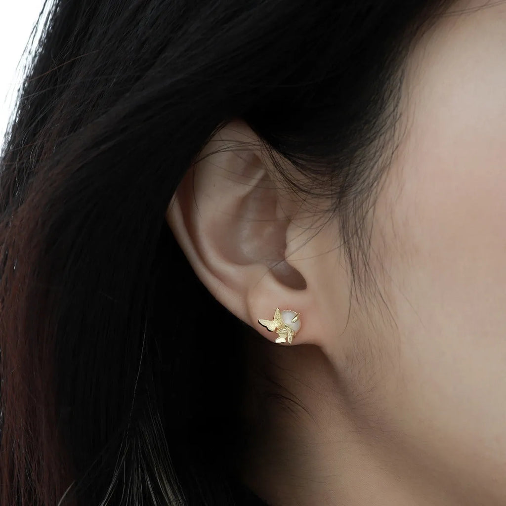 925 sterling silver butterfly stud earrings with electroplated gold finish