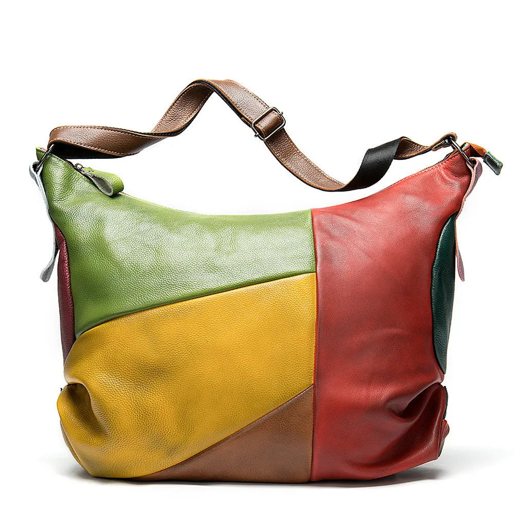 Cowhide leather crossbody bag in picture colour with stitching rubbing finish, sized 48cm x 15cm x 37cm