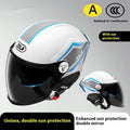 Children's 3C motorcycle half-helmet with a double visor shown in light brown colour.