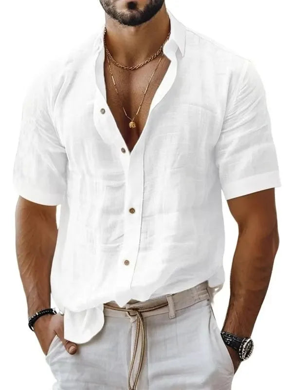 Men's short sleeve lapel shirt in solid colour with cardigan style design
