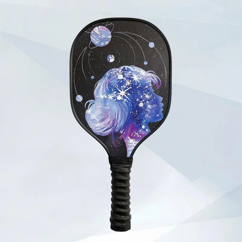 Wooden pickleball paddle racket 400x192x11mm in Starry Night Ancient Town design