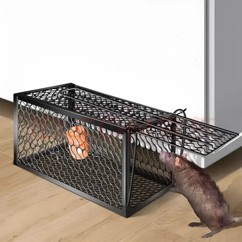 Automatic cage-style mouse trap for indoor use.