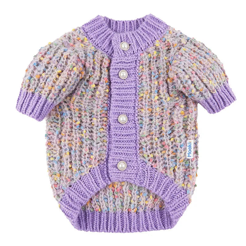 Purple dog cardigan sweater for XL and XXL pets in casual polyester design