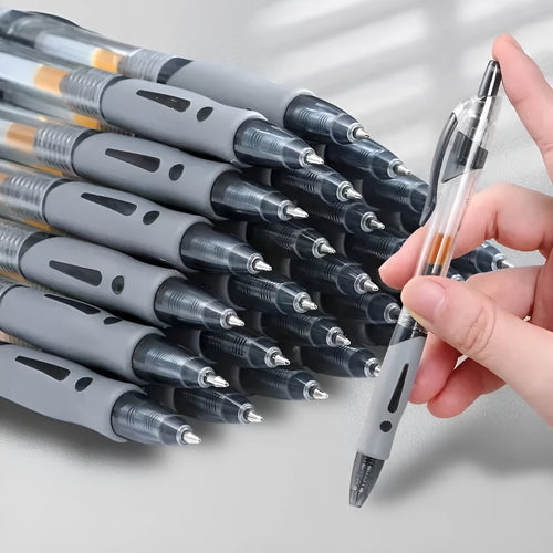 0.5mm gel pen with black, blue, and red refill options for writing tasks