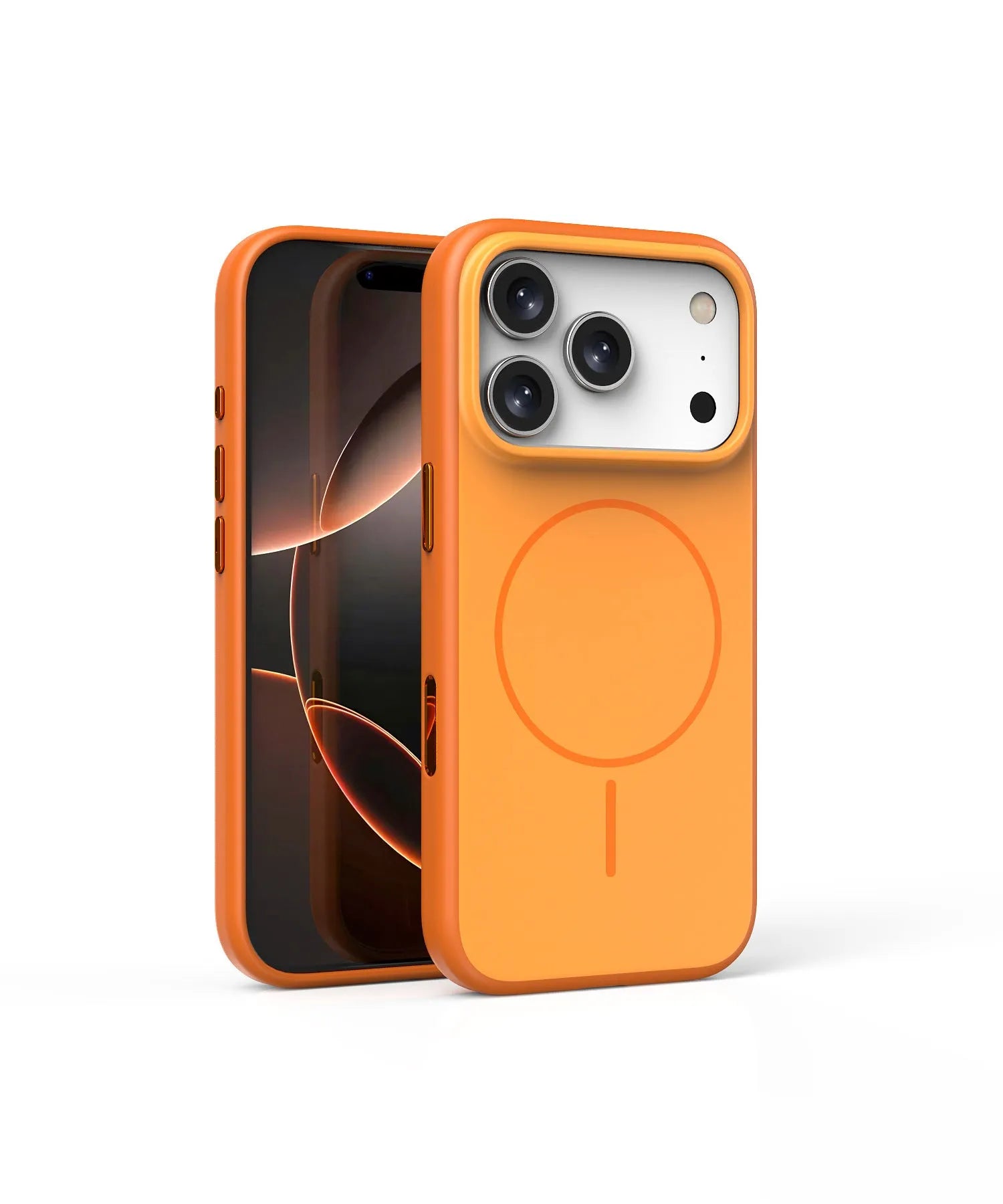 Frosted blue magnetic phone case for iPhone with a prominent AI camera button on the side.