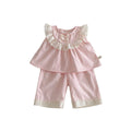 Girls cherry pink plaid bowknot shirt and wide leg pants two-piece set on child