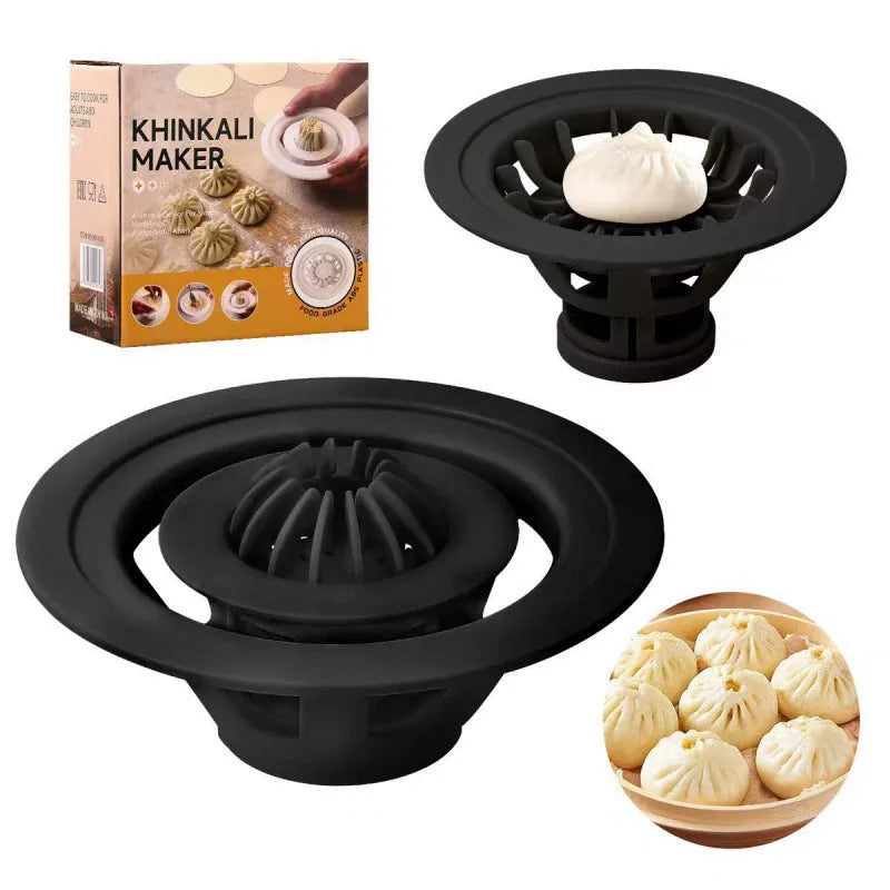Black 4-piece kitchen mould set for shaping baozi, dumplings and shaomai