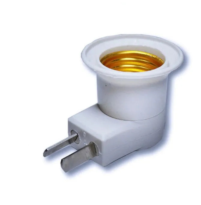 White bakelite E27 screw lamp holder with integrated UK three-pin plug and on/off switch
