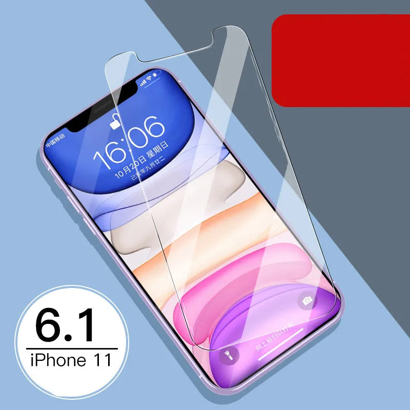 Tempered glass screen protector for Apple iPhone with rear and front film options.