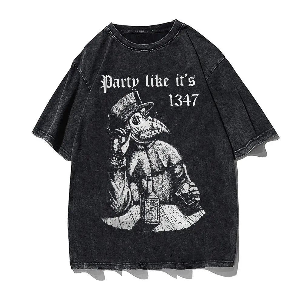 Men's cotton T-shirt in solid colour with digital printed character pattern, available in multiple sizes and styles