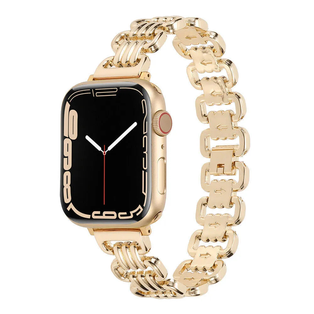 Alloy metal Apple Watch replacement band with adjustable stainless steel clasp in multiple colour options
