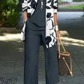Women's three-piece suit set with printed coat, vest, and trousers in Japanese Korean casual style, polyester fabric