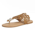 Women's rhinestone hollow flat-heeled slip-on sandals in gold with PU upper and rubber sole