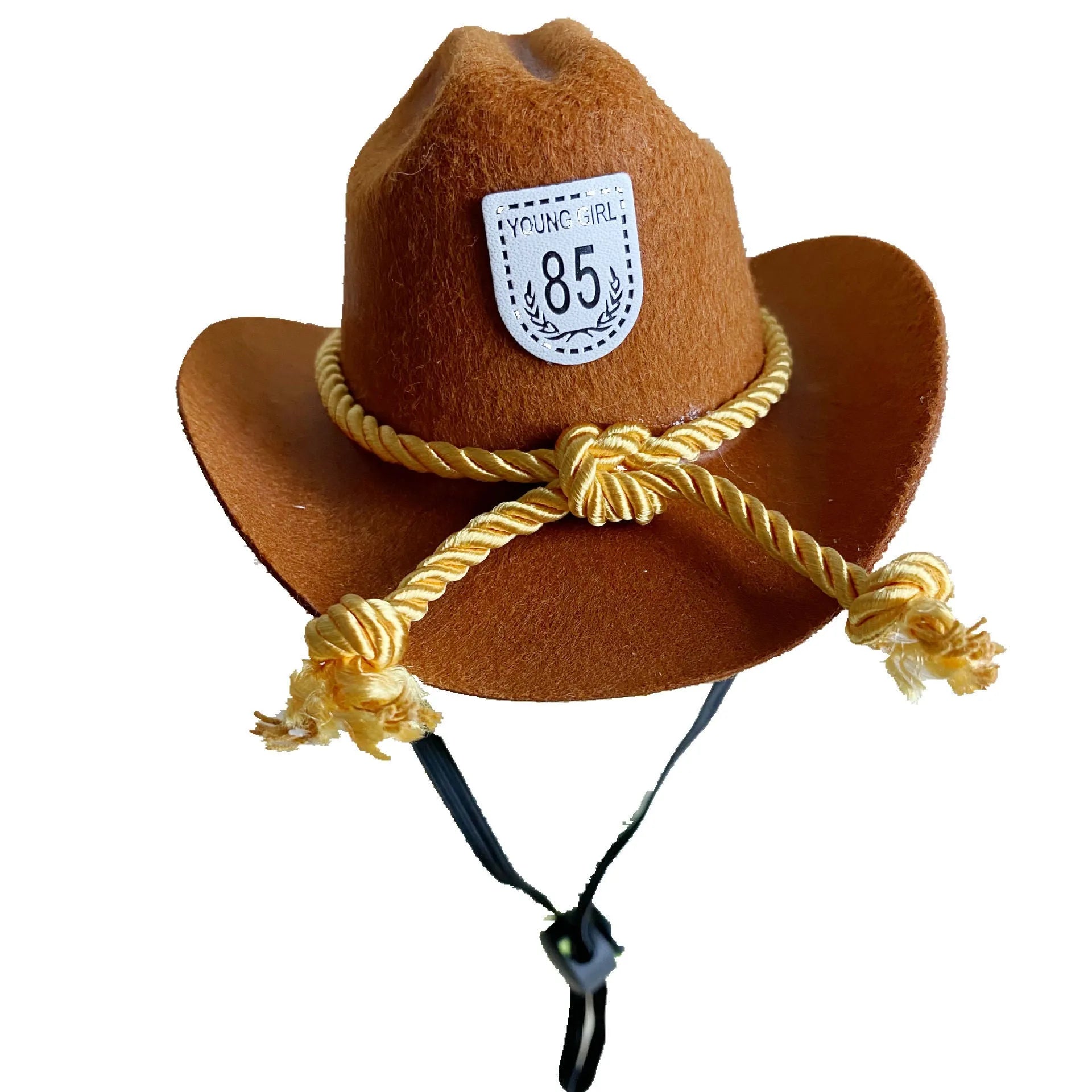 British-style brown cowboy hat for cats with star velvet belt trim