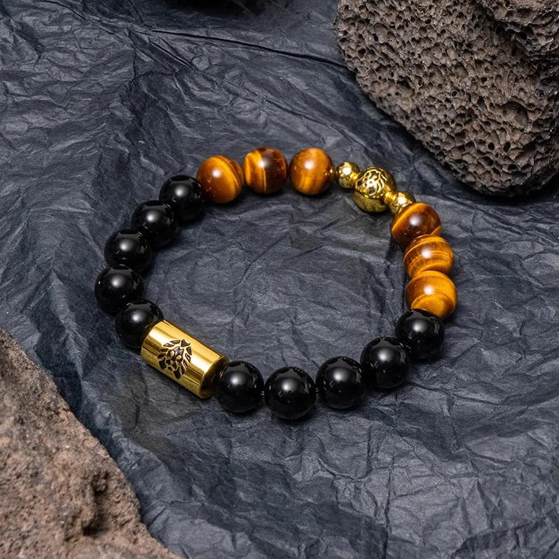 Little Lion ethnic style bracelet made from Bodhi seeds with geometric black and white patterns