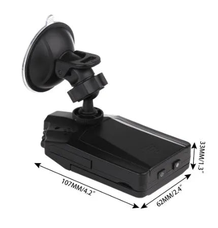 H198 black car dash camera with 2.4-inch screen mounted on a windscreen, showing aircraft nose design.