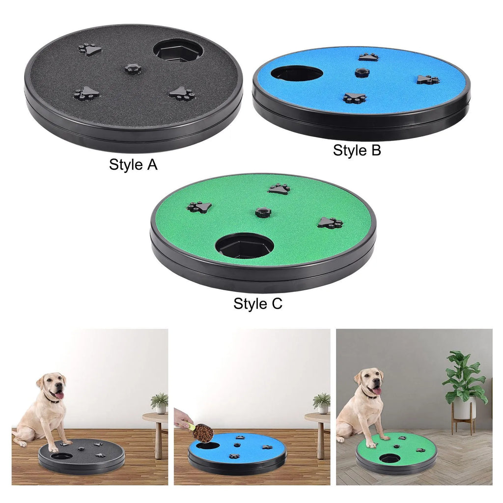 Dog nail grinder scratch pad with rotatable top, food compartments, and suction cup anti-slip base