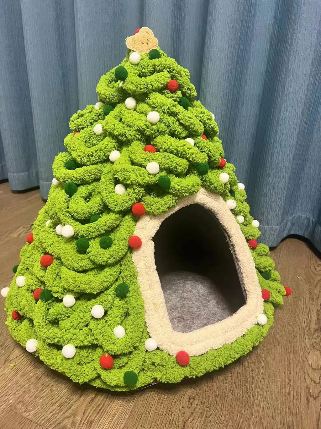 Grey handmade felt cone cat house with 50cm diameter base