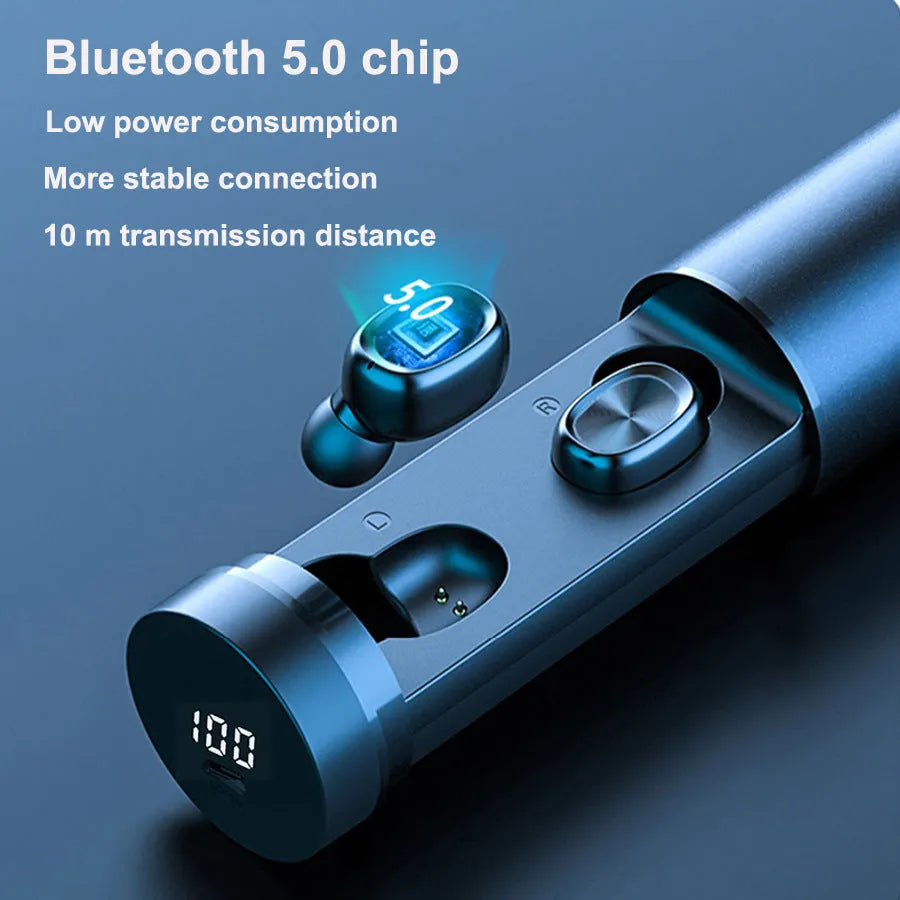 Bluetooth 5.0 wireless sport earbuds with graphene film speaker and silicone earmuffs in black