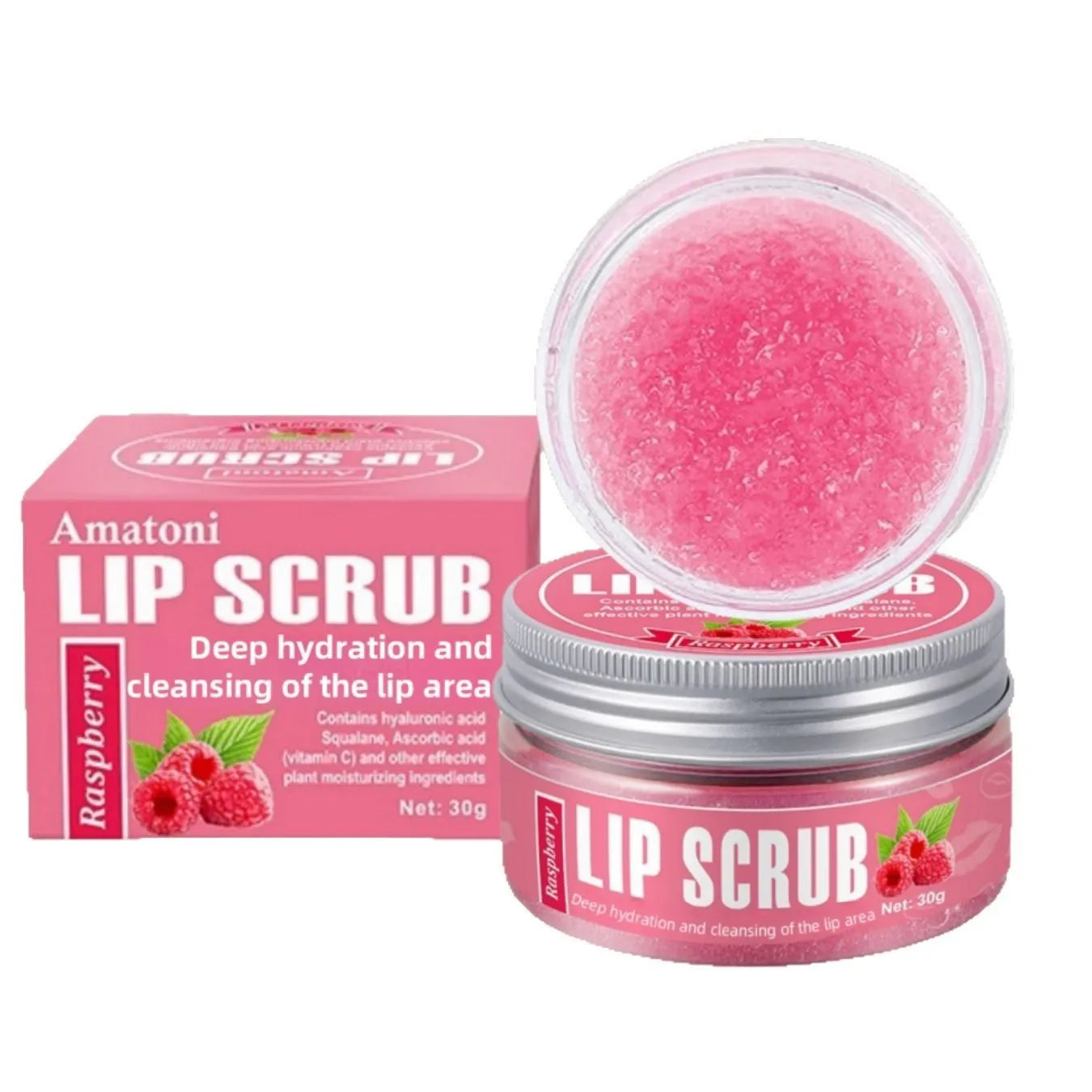 Amatoni lip scrub cream pot in 30g size for exfoliating and moisturising lips.