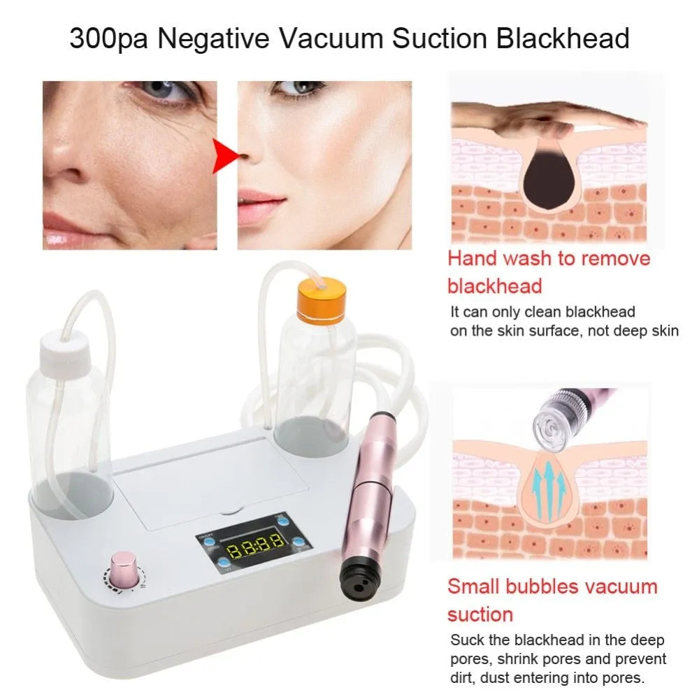 Portable oxygen spray water injection hydro jet machine for facial blackhead removal and skin rejuvenation with two bottles and crystal heads