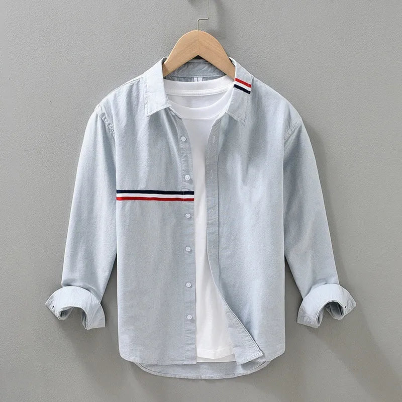 Hong Kong style loose fit cardigan shirt in cotton blend fabric