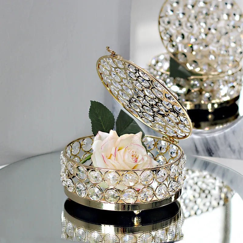 French gold metal frame crystal glass transparent jewellery storage box