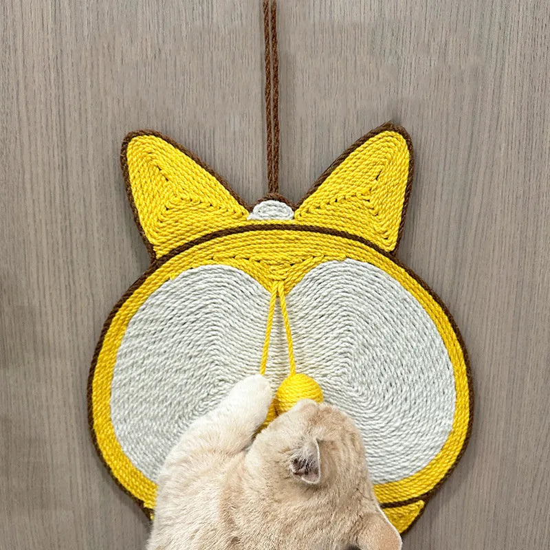 Yellow corgi butt design sisal cat scratching board measuring 37 by 40 centimetres with anti-slip base