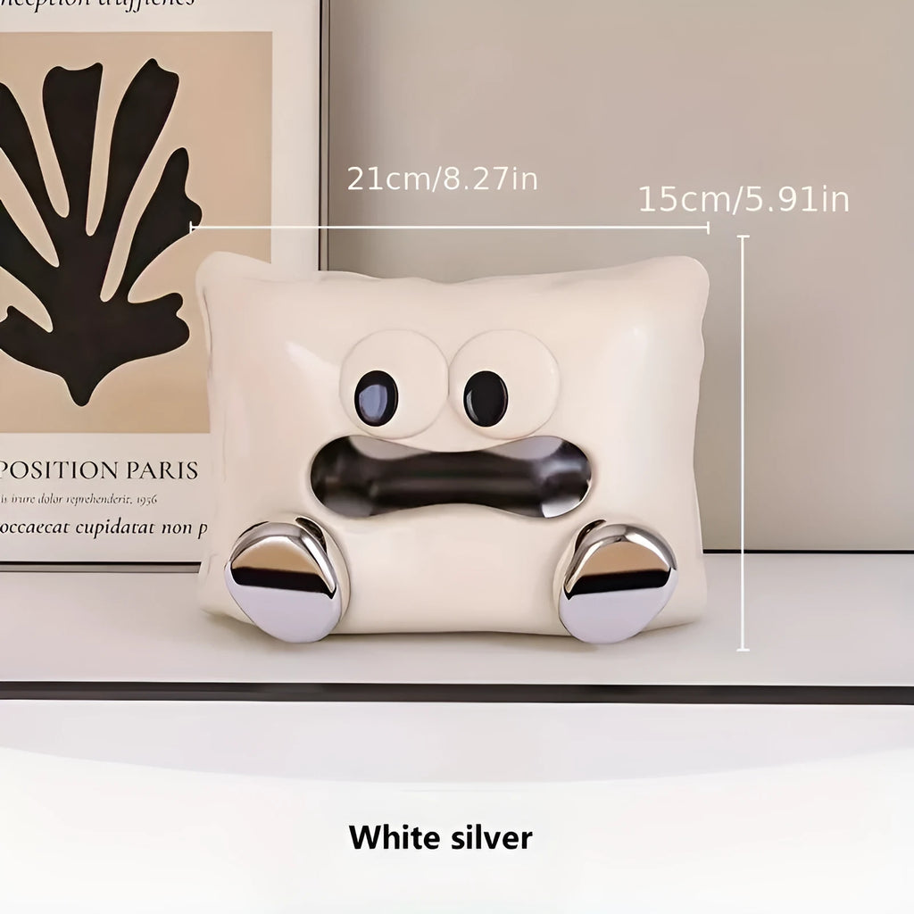 White ceramic tissue box holder for living room and table storage with polished glazed surface