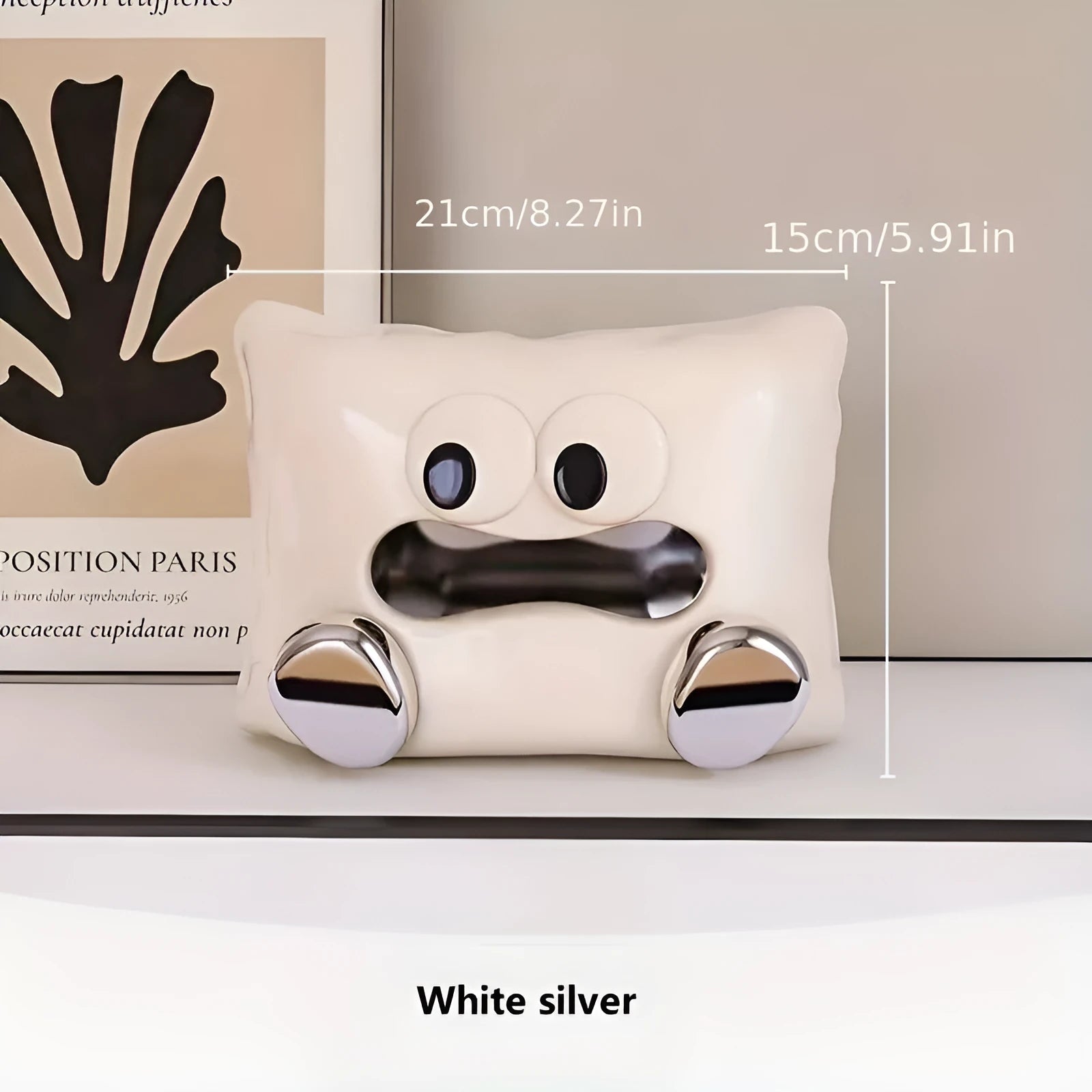 White ceramic tissue box holder for living room and table storage with polished glazed surface