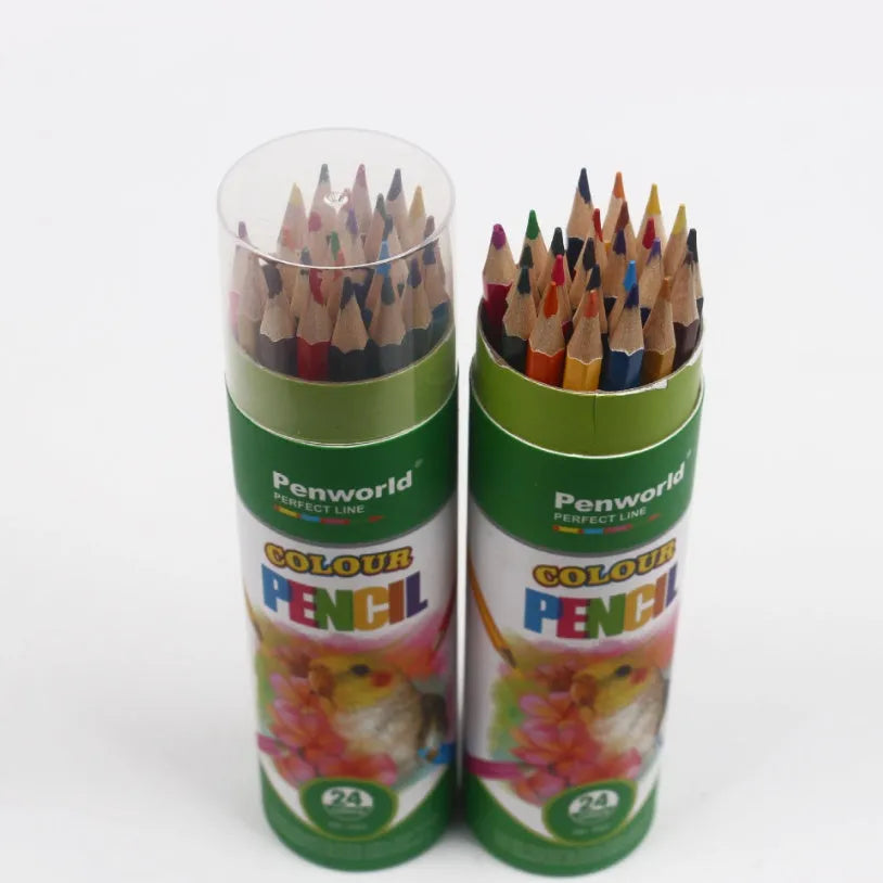 24-color wooden coloured pencil set in cardboard tube, assorted colours, 27.5 cm length