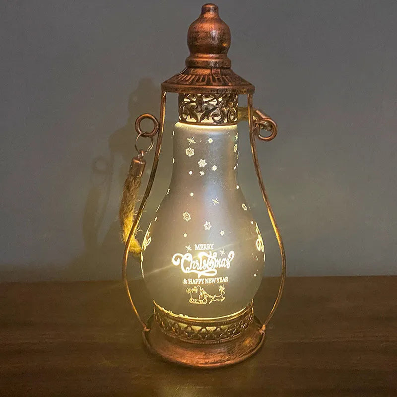 New Chinese style glass LED oil lamp ornament in red, hanging as decorative Christmas lighting.