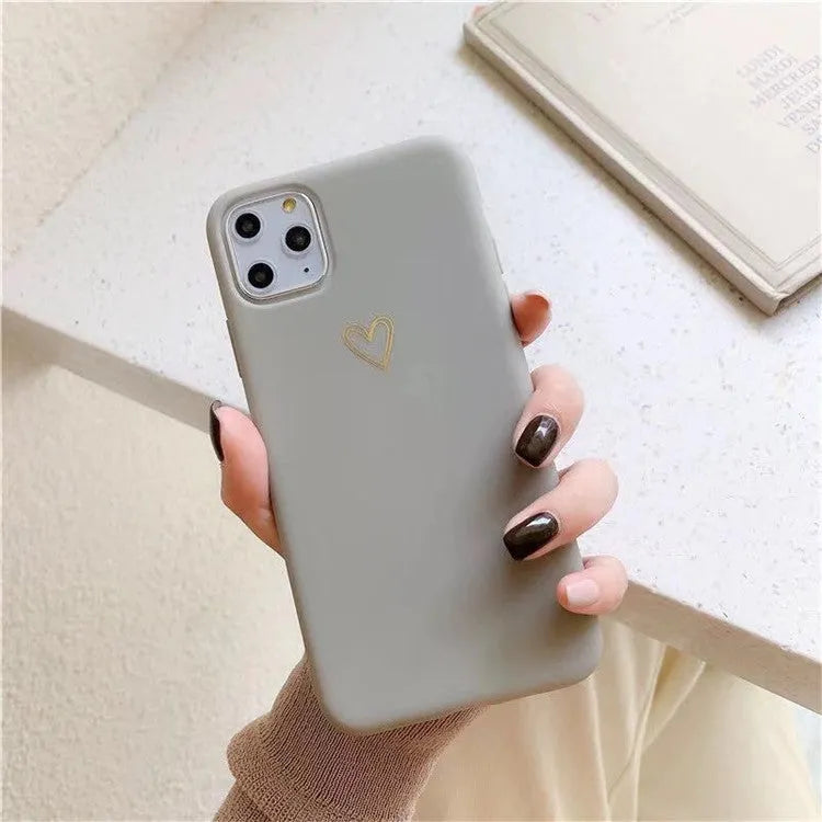 Simple hand-painted love design matte TPU iPhone case in cold wind colour with lanyard holes