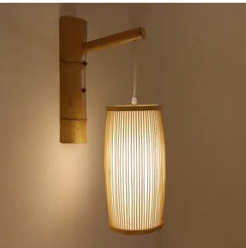 Handmade natural bamboo plait pendant lamp with a 35cm drop for hall or staircase lighting.