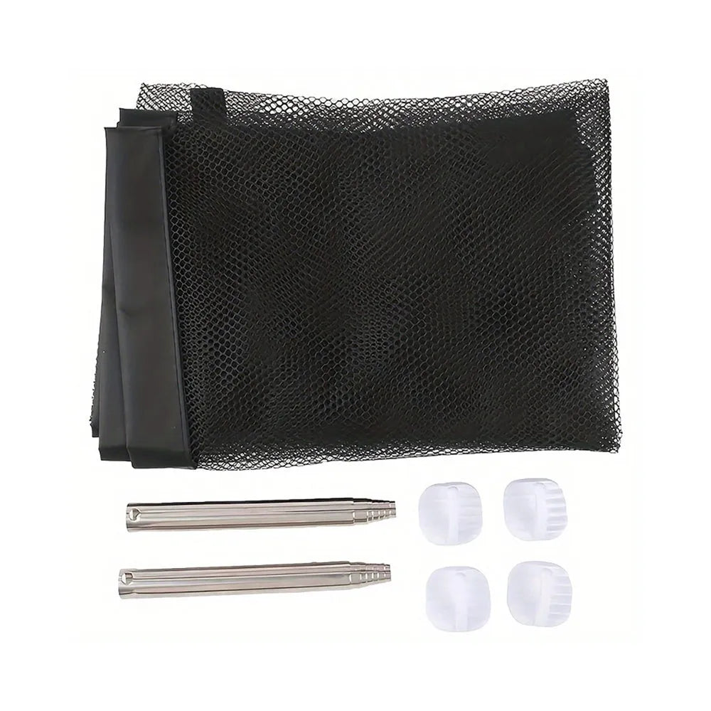 Foldable pet dog fence made of fibreglass mesh for indoor use, no drilling required, with hooks for doorway installation