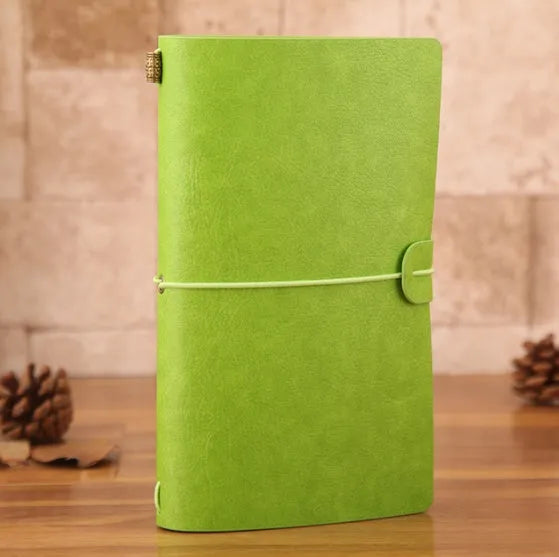Vintage travellers notebook A6 PU leather cover open with blank pages
