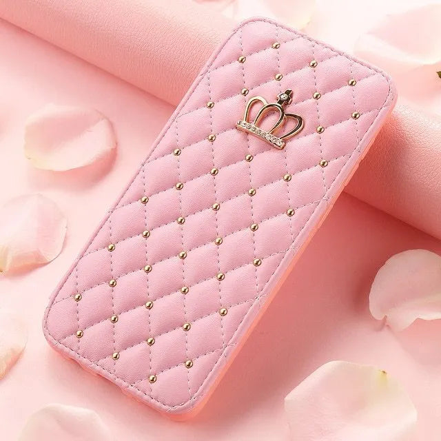 Crown Card Leather Case for Samsung Galaxy flip case with card slot in four colours Black Pink White Rose Red