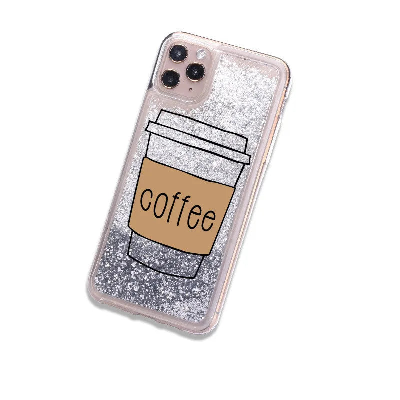 Quicksand beverage TPU phone case for Apple iPhone with moving particles and painted finish