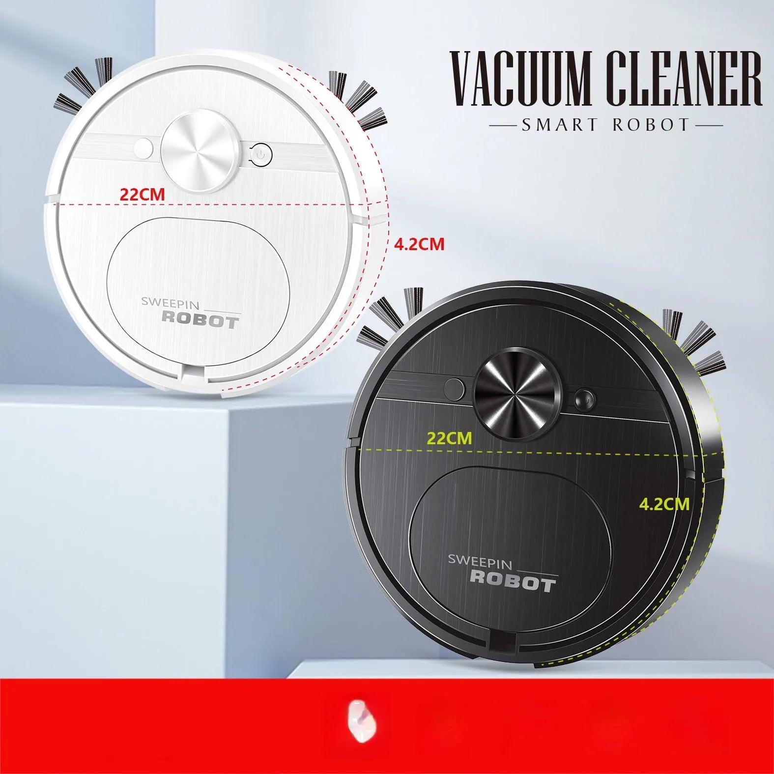 White or black 3-in-1 robotic floor cleaner with vacuum, sweep, and mop functions
